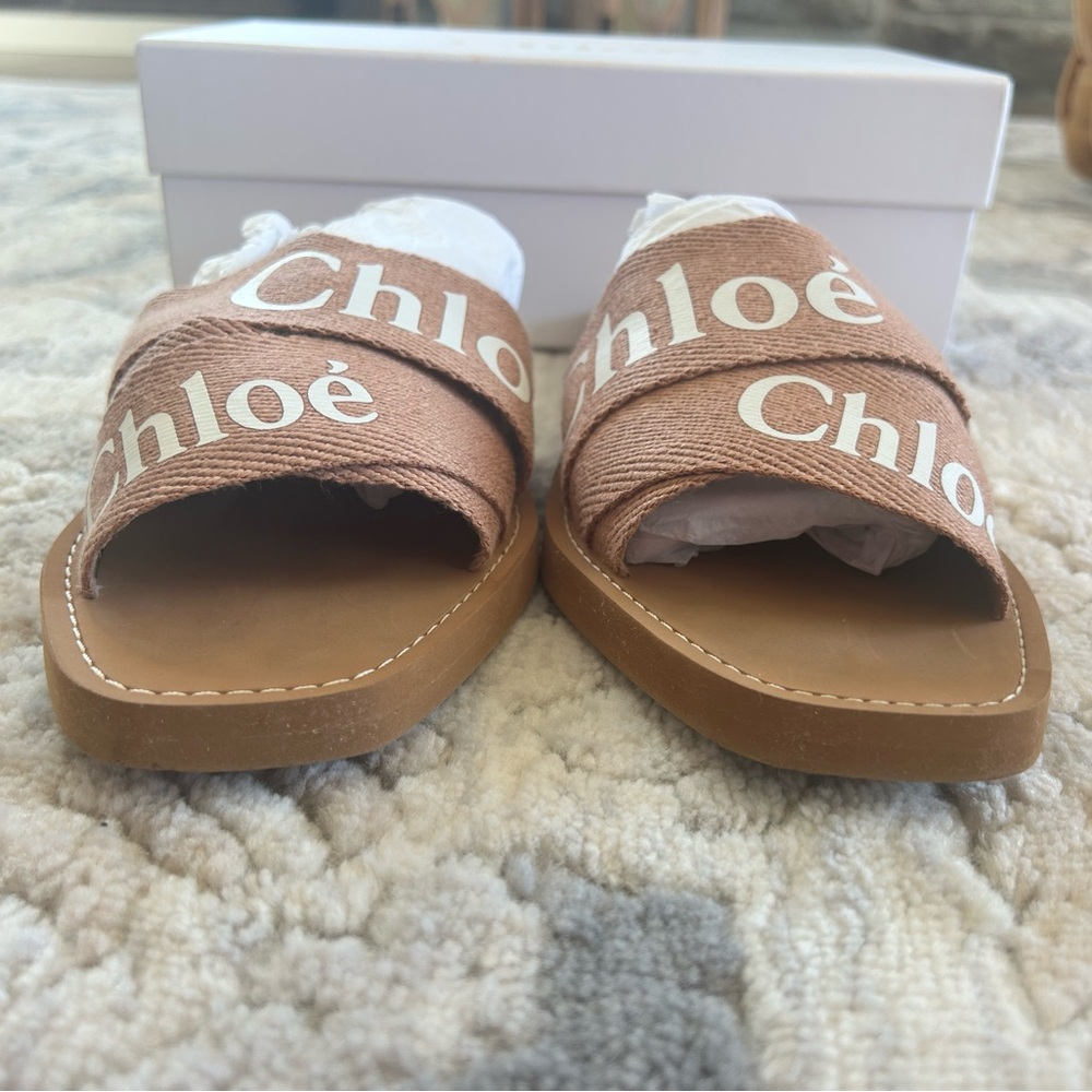 Chloe Woody Logo Sandal Slides in Pink Tea - Picture 6 of 8